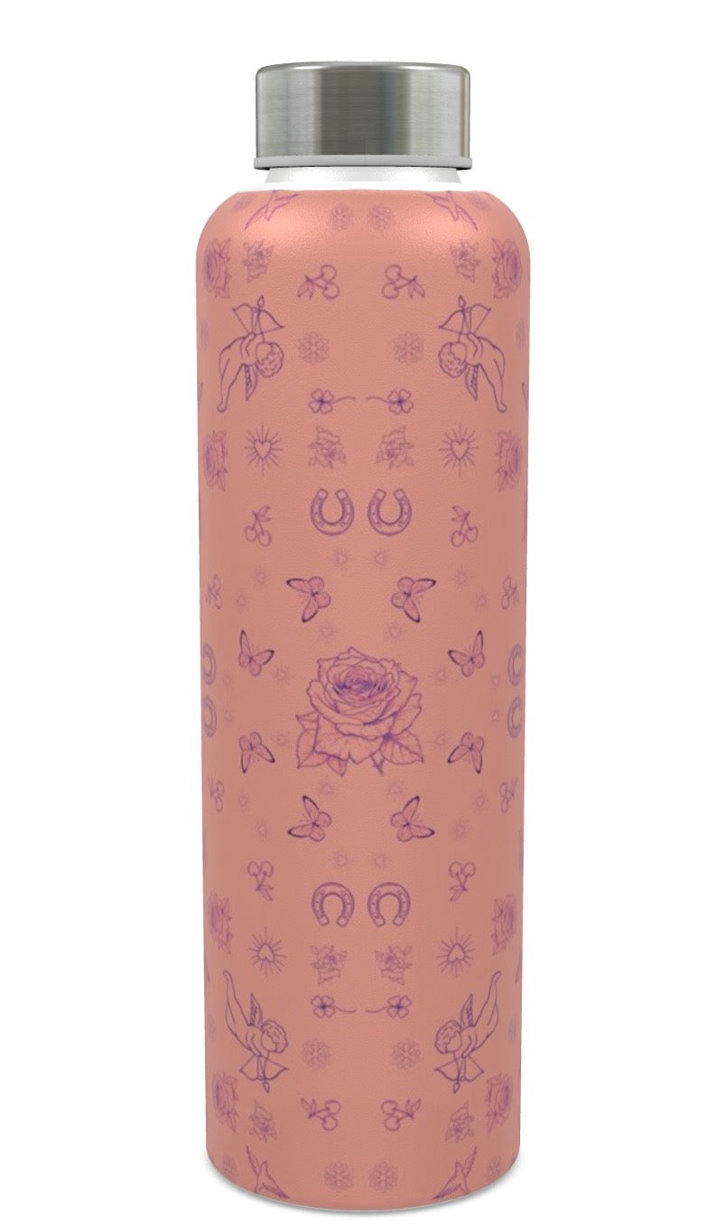 Glass Water Bottle - ' Peach Tattoo'