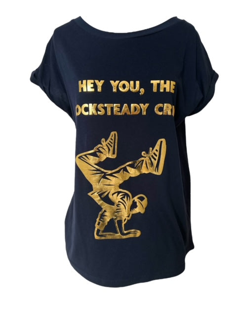 'Hey you, the rocksteady crew' Navy crew neck, short sleeve t-shirt