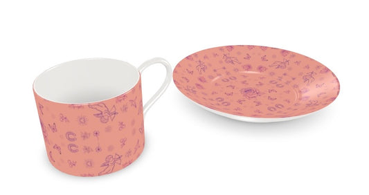 Coffee Cup and Saucer - 'Peach Tattoo'