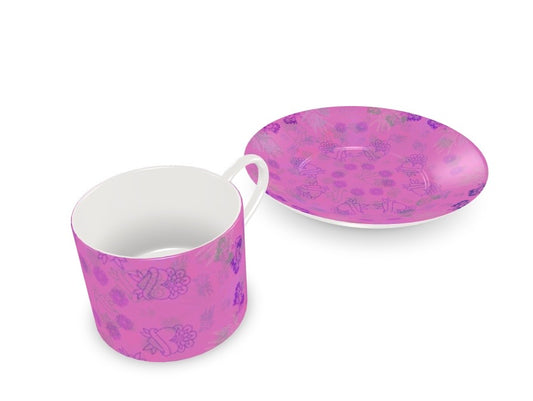 Coffee Cup and Saucer - 'Pinky Pin-up'