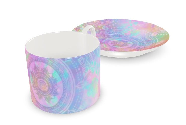Coffee cup and saucer - 'Dreamy Mandala'